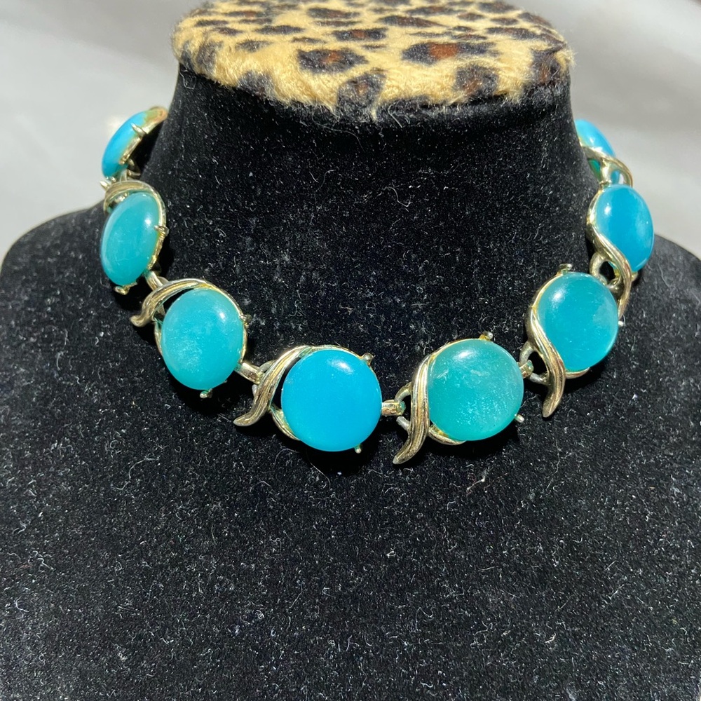 Vintage Choker, Silver Tone With Faux Blue Moonstone